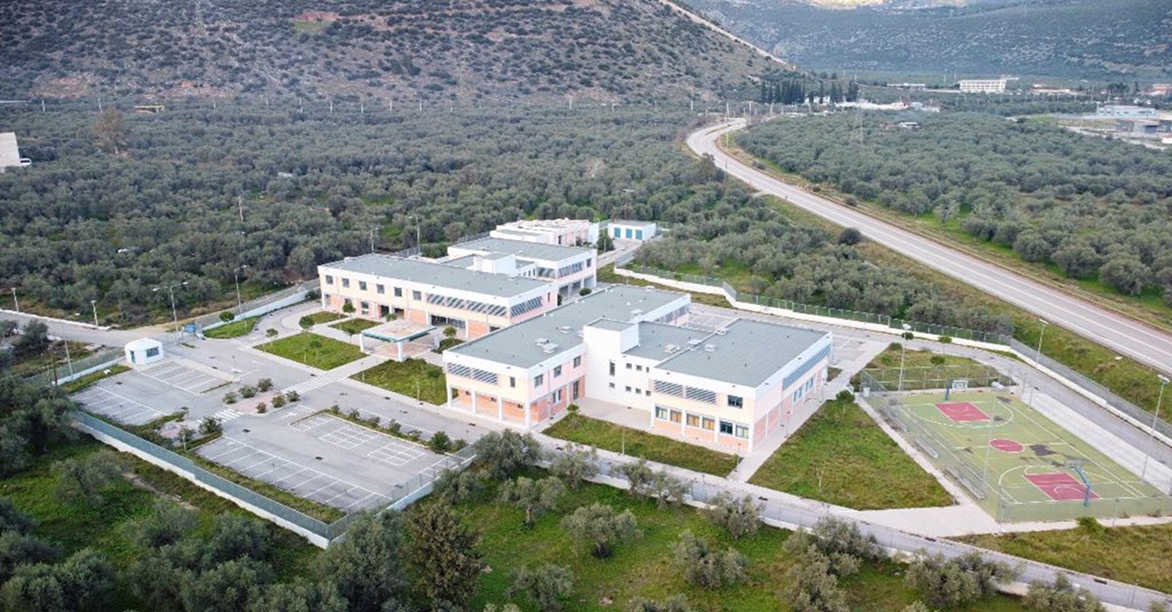 Amfissa campus aerial view surrounded by olive groves
